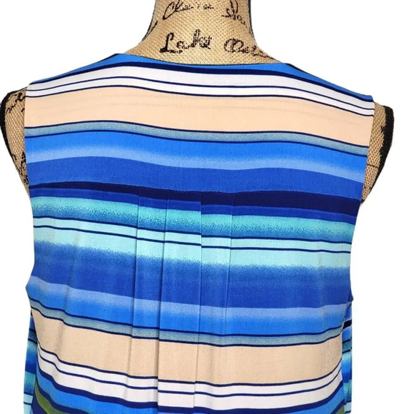 LUXOLOGY Women's Split V Neck Sleeveless Striped Shift Dress Size Medium Blue - Picture 7 of 16